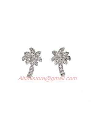 Designer Inspired Palm Tree Stud Earrings in Sterling Silver with Cubic Zirconia Paved