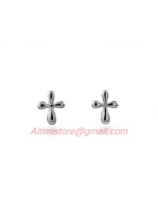 Designer Inspired Sterling Silver Petite Cross Earrings