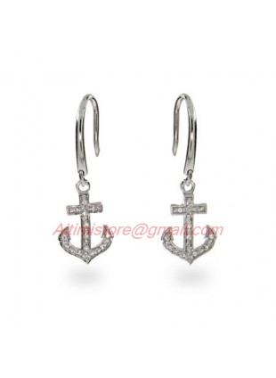 Designer Inspired Anchor Earrings in Sterling Silver with CZ Stones