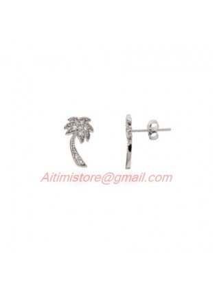 Designer Inspired Sterling Silver Palm Tree Stud Earrings with Pave CZ Stones