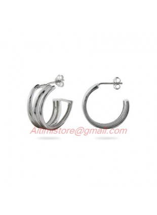 Designer Inspired Sterling Silver Open Diagonal Hoop Earrings