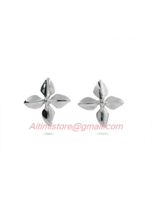 Designer Inspired Sterling Silver Four Leave Stud Earrings