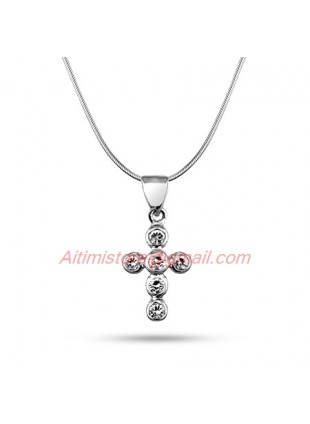Designer Inspired Sterling Silver Diamonds Cross Necklace