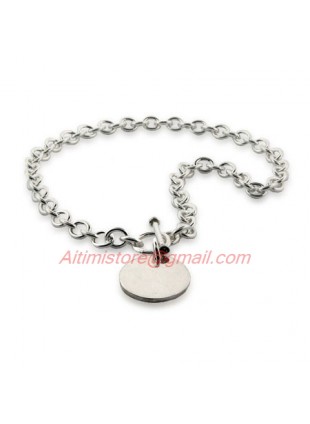 Designer Inspired Sterling Silver Round Tag Necklace