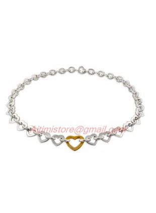 Designer Inspired Sterling Silver Heart Link Necklace with Gold