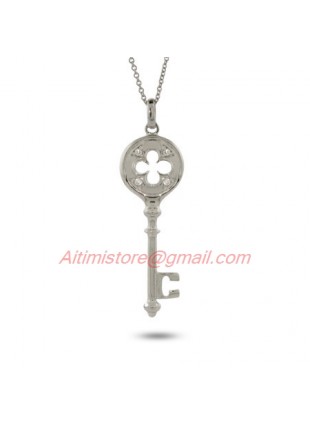 Designer Inspired Sterling Silver Clover Key Pendant with CZ Stones