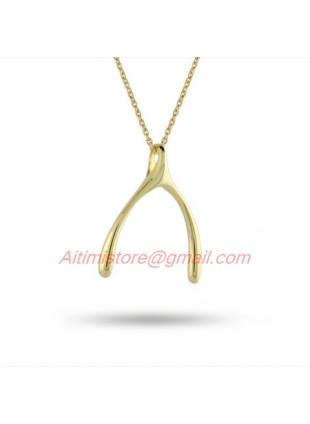 Designer Inspired 14k Gold Plated Wishbone Pendant
