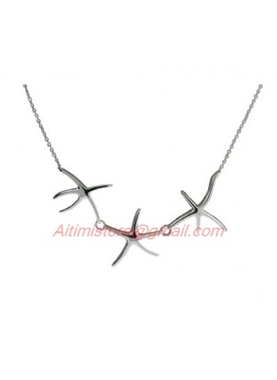Designer Inspired 925 Sterling Silver Three Starfish Necklace