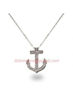 Designer Inspired 925 Silver Anchor Pendant with Cubic Zirconia