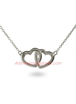 Designer Inspired 925 Sterling Silver Joined Hearts Necklace