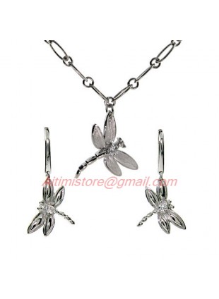 Designer Inspired Sterling Silver Dragonfly Necklace & Earrings Set