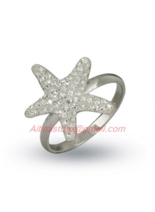 Designer Style Starfish Ring in Sterling Silver with Paved Crystals