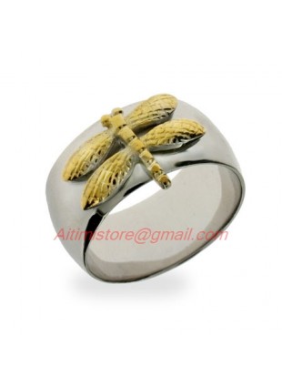 Designer Style Dragonfly Ring in 925 Sterling Silver & Gold