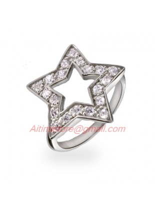 Designer Style Star Ring in Sterling Silver with CZ Stone