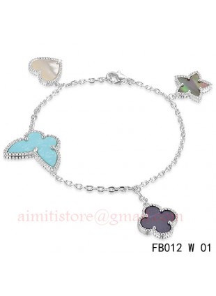 Lucky Alhambra White Gold Bracelet with 4 Stone Combination Motifs CBHS0623