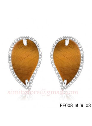 Van Cleef & Arpels White Gold Lucky Alhambra Leaf Earrings Tiger's Eye