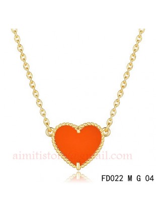 Van Cleef Arpels Sweet Alhambra Heart Necklace Yellow Gold Carnelian