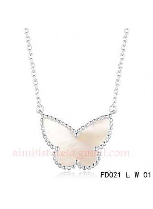 Van Cleef Arpels White Gold Lucky Alhambra Butterfly Necklace White Mother-of-Pearl