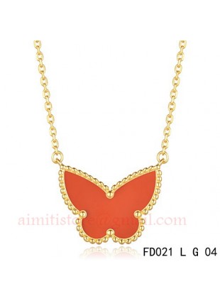 Van Cleef Arpels Lucky Alhambra Carnelian Butterfly Necklace Yellow Gold