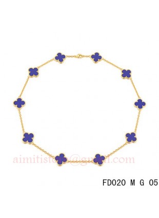 Van Cleef Arpels Vintage Alhambra Necklace Yellow Gold 10 Motifs Sapphire