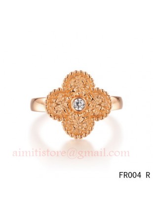 Van Cleef & Arpels Vintage Alhambra Ring,Pink Gold with Diamond