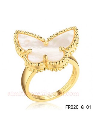 Van Cleef & Arpels Lucky Alhambra Butterfly Ring Yellow Gold with White Mother-of-pearl