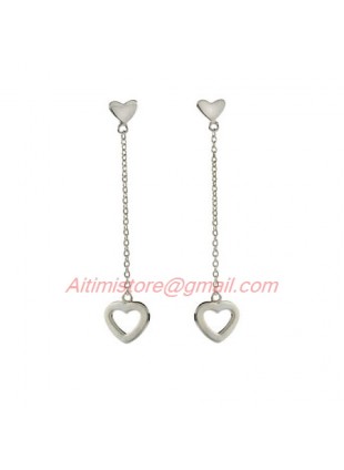 Designer Inspired Double Heart Drop Earrings in Sterling Silver