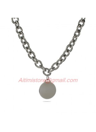 Designer Inspired Sterling Silver Round Tag Necklace