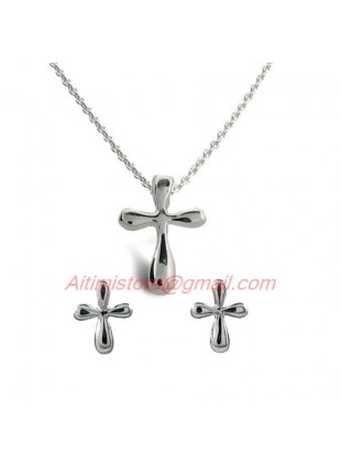 Designer Inspired Sterling Silver Mini Cross Pendant & Earrings Set