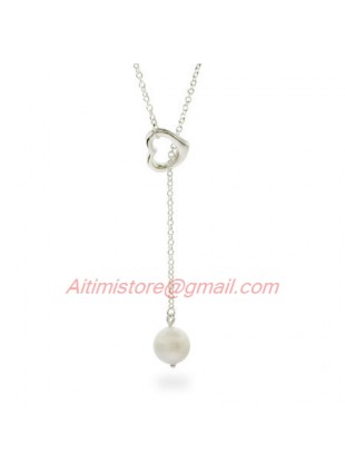 Designer Inspired Pearl Drop 925 Silver Heart Lariat Necklace