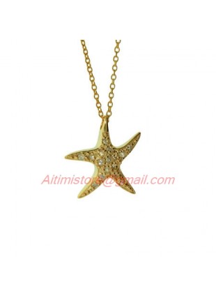 Designer Inspired 14k Gold Plated CZ Starfish Pendant