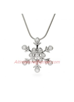 Designer Inspired Sterling Silver Snowflake Pendant with CZ Stones