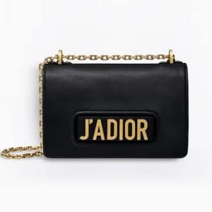 J’Adior Flap Bag Gold Chain – Black Calfskin