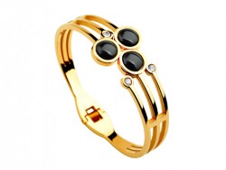 Bvlgari Banlge in 18kt Yellow Gold with Black Onyx and Pave Diamonds