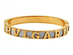 Designer Bvlgari LOGO Bangle in 18kt Yellow Gold and White Leather for Women