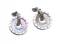 Bvlgari Bulgari Pendant Earrings in 18kt White Gold with Mother of Pearl and Pave Diamonds