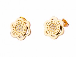Bulgari Stud Earrings in 18kt Yellow Gold with Pave Diamonds