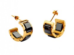 Bulgari Stud Earrings in 18kt Yellow Gold with Black Ceramics