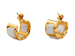Bulgari Stud Earrings in 18kt Yellow Gold with White Ceramics