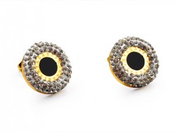 Bvlgari Stud Earings in 18K Yellow Gold with Black Onyx & Paved Diamonds