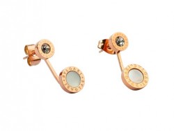 Bulgari-Bvlgari Stud Earrings in 18kt Pink Gold with Mother of Pearl and Diamonds