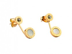Bulgari-Bvlgari Stud Earrings in 18kt Yellow Gold with Mother of Pearl and Diamonds