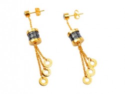 Bvlgari B.ZERO1 Pendant Earrings in 18kt Yellow Gold with Black Ceramic and Diamonds