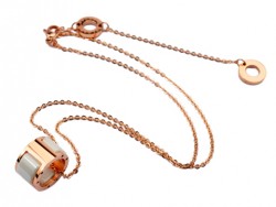 Bulgari Small Round Pendant with Chain in 18kt Pink Gold with White Ceramics