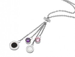 Bvlgari Swarovski Crystal Drop Necklace in 18kt White Gold with Mother of Pearl & Black Onyx and Pave-Diamonds