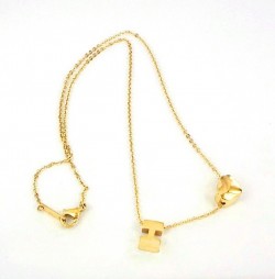 Hermes H Logo & Heart Charm Necklace in 18K yellow gold