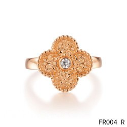 Van Cleef & Arpels Vintage Alhambra Ring,Pink Gold with Diamond