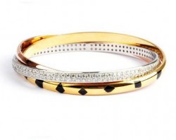 Cartier Trinity 3-Gold Bracelet, Lacquer, Diamonds