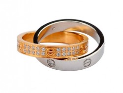 Cartier Infinity LOVE Ring in 18kt White Gold & Pink Gold with Diamonds-Paved