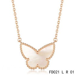 Van Cleef Arpels Pink Gold Lucky Alhambra Butterfly Necklace White Mother-of-Pearl